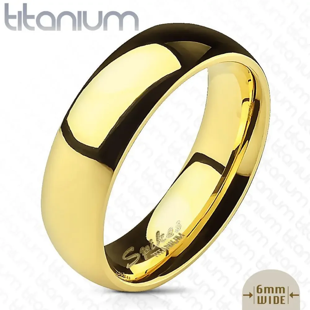 Classic Gold Solid Titanium men’s women’s hypoallergenic Band Ring 6 mm size 9